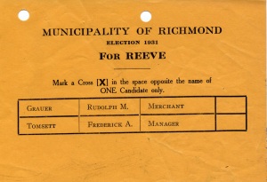 Election Ballot - 1931 - Reeve