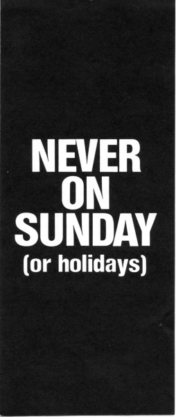 Never on Sunday front page