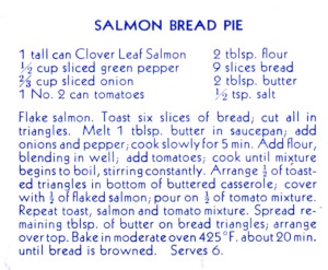 Recipe for Salmon Bread Pie in "Sea Food Recipes", City of Richmond Archives RL 258