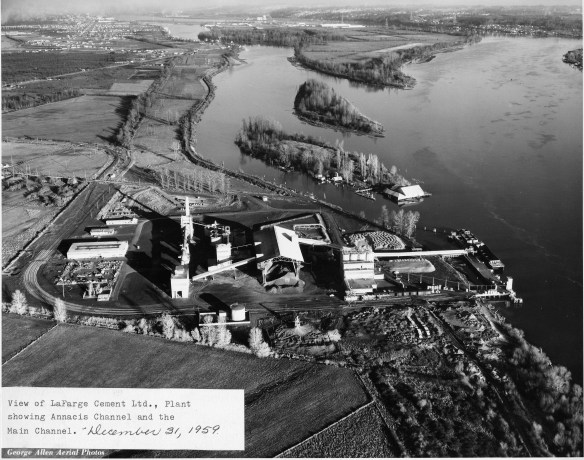 La Farge Cement plant, showing Don and Lion Island, 1959. City of Richmond Archives Photograph 2010 87 31