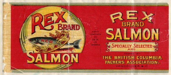 Rex Brand Salmon's trademark showed a salmon leaping through a crown.